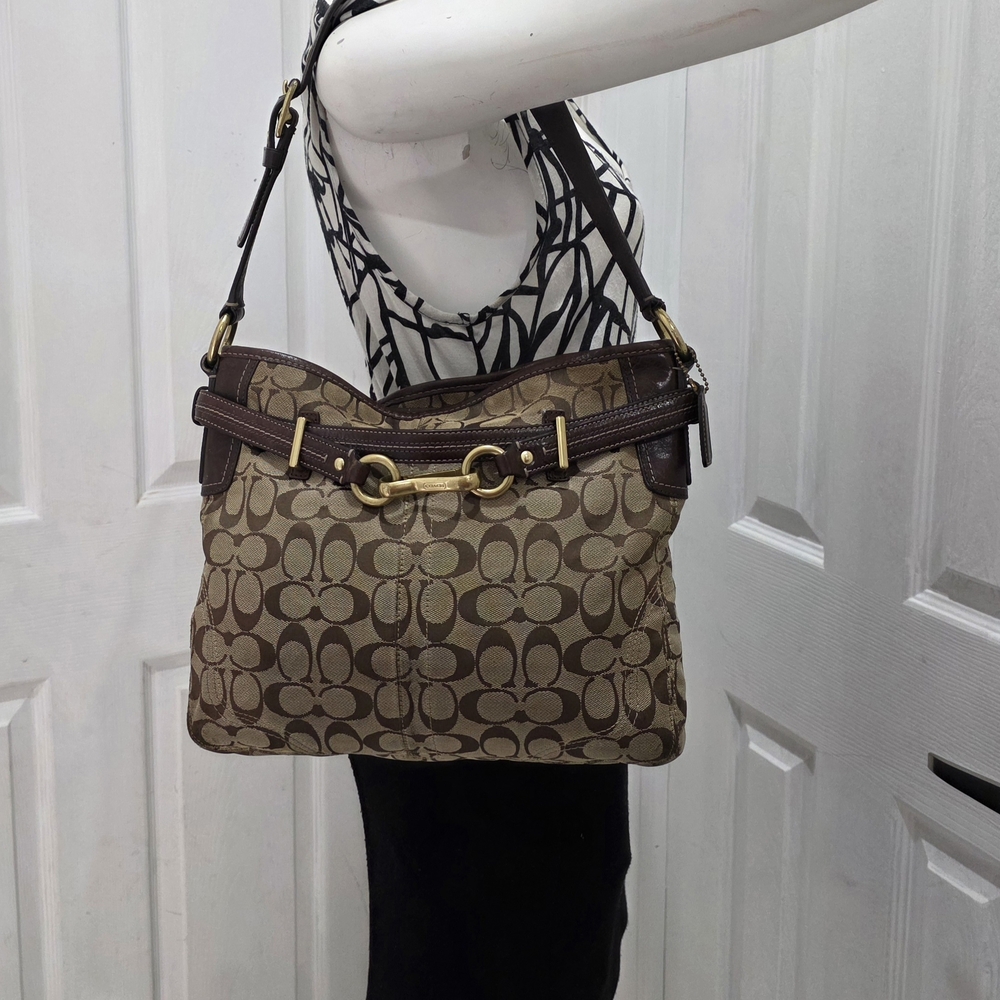 Coach Brown Signature Canvas Shoulder Bag with Gold Hardware - Picture 2 of 14